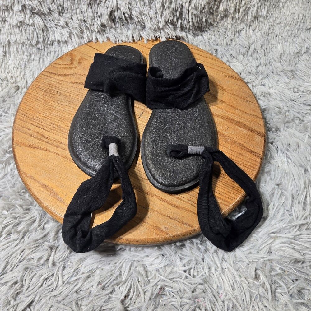 Sanuk Womens Black Yoga Mat Sling Back Flip Flop Beach Comfort Sandal Size 6